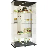 FUROKOY Glasvitrine Glasvitrine Glas Standvitrinen, Vierfach-Vitrine aus gehärtetem Glas, (Vitrinenschrank mit 2 Glastür, Beleuchtung für Sammler,Sammlervitrine) schwarz