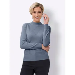 Stehkragenpullover "Stehkragen-Pullover", Damen, Gr. 40, blau (taubenblau), 100% Polyacryl, unifarben, gemustert, Langarm, Pullover