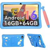 Kinder Tablet 10 Zoll, Android 16 Kinder Tablet ab 3-14 Jahre, 16GB(4+12) RAM + 64GB ROM(2TB Erweiterbar), Augenschutz HD Display, Kindersicherung, GMS, 5000mAh, WiFi6, 4 Jahre Garantie, Blau