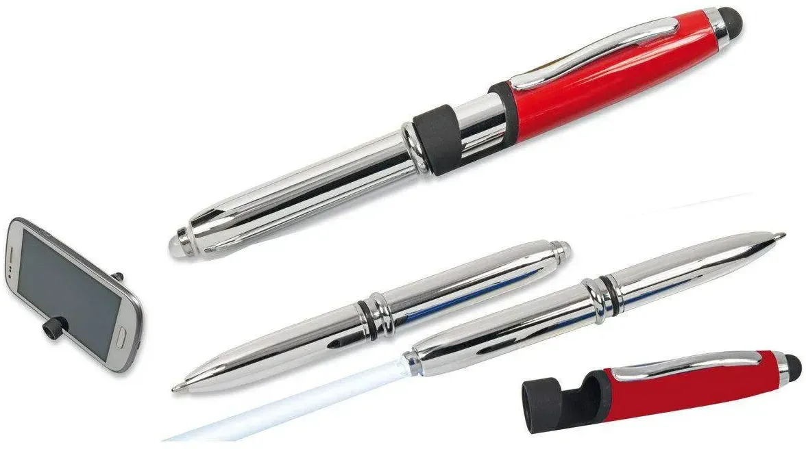 cuurts LED Touchpen Kugelschreiber mit Licht und Smartphone Halterung, silber-rot