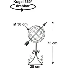 DanDiBo Ambiente DanDiBo Sonnenuhr Garten Metall Globus 101806 Modern Stehend Sonnenuhr aus Schmiedeeisen 72 cm Gartenuhr Gartendeko