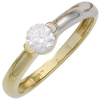 Schmuck Krone Goldring Solitär Ring mit Zirkonia, 333 Gold gelb/weiß, Gold 333 Innenumfang 56mm ~ Ø17.8mm