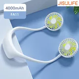 Jisulife Tragbarer Nackenventilator, 3 Geschwindigkeitsstufen, 2 Ventilatorköpfe, 360°-drehung, Led, Usb-wiederaufladbarer Akku (nackenband)