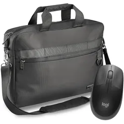 PEDEA Laptoptasche 15,6 Zoll "Clutch" + Logitech M190 Maus Notebook Umhängetasche mit Tablet Fach, schwarz