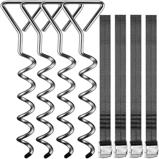 monzana MONZANA® 4 Bodenanker Trampolin 42,5cm 5 Windungen 900kg Verstellbare Gurte Rostfrei Sicherung Set Erdanker Befestigung Pavillon Gartenhaus Schaukel -