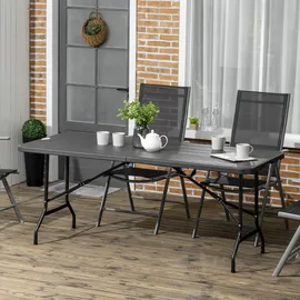 Outsunny Gartentisch Klapptisch für 6 Personen, Buffettisch mit Stahlgestell, Terrassentisch in Holzoptik, Hdpe, 180 x 75,5 x 73 cm, Dunkelgrau