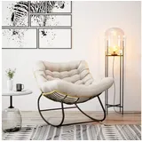 TWSOUL Schaukelsessel Extra dickes gepolstertem, Rattanstuhl Relaxstuhl mit Stahlrahmen, Bis 170kg, Dicke Kissen Balkon Garten Wohnzimmer Schlafzimmer beige