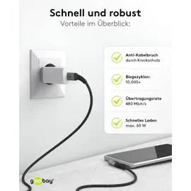 goobay USB-C auf USB-C 1 m Grau/Schwarz