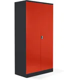 Schrank & Stuhl XXL Werkzeugschrank – Werkstattschrank/Stahlschrank mit 4 höhenverstellbaren, vollverzinkten Fachböden, 195x92x60, Schwarz/Rot