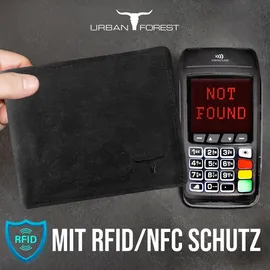 Urban Forest Leder Geldbörse Herren mit RFID Schutz | Lederbörse Herren Querformat | Damen Portemonnaie | mit Münzfach | schwarz Naturleder