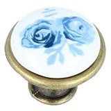 MS Beschläge Möbelknopf Schrankknopf Porzellan weiß mit Muster Modell Blue Durchmesser 27mm