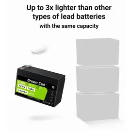 Green Cell LFPGC12V10AH LiFePO4 Spezial-Akku LiFePo-Block Flachstecker Li-Ion 12.8 V 10 Ah
