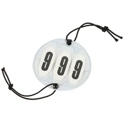 Turniernummern, Startnummern, rund 3-stellig, Gummiband-Befestigung, paarweise, ø9cm