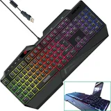 Schwaiger USB Gaming Keyboard Tastatur RGB LED Beleuchtet Smartphone-Halterung - Schwarz