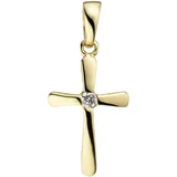 Kreuzanhänger JOBO "Anhänger Kreuz", gelb (gelbgold 375), Schmuckanhänger, Damen, Gelbgold 375, 375 Gold mit 1 Zirkonia