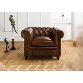 Massivmoebel24 Sessel Chesterfield Leder 105 x 75 x 82 cm Braun