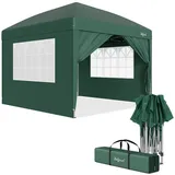 Zelsius Faltpavillon Faltbarer Pavillon 3x3 m mit Seitenwänden, Grün, Faltpavillon, Löcher in den Füßen zur sicheren Befestigung mit Heringen grün
