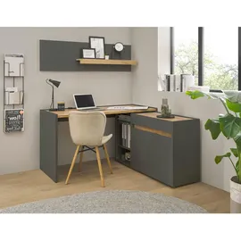 furn.design Schreibtischkombination 4-teilig grau matt Eiche Wotan, Büromöbel Set | Gr.: onesize