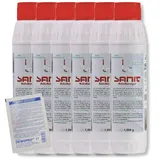DEWEPRO-Set: SANIT RohrReiniger (3061) - 6 Flaschen à 1000g - Granulat-Rohrreiniger zur selbsttätigen Beseitigung von Verstopfungen in Rohren und Siphons, inkl. 1 St. DEWEPRO® Single Scrubs