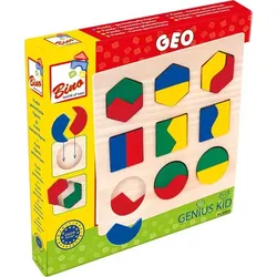 Bino 84029 - Genius Kid, Geo Puzzle, Geometrisches Formenspiel, Steckspiel, Holz, Lernspiel