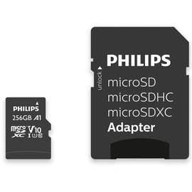 Philips microSDXC Card 256 GB MicroSDHC UHS-I U1, Lesegeschwindigkeit bis zu 80 MB/s, A1 Class 10