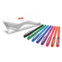 Pentel BX460 iZee Kugelschreiber 8 Farben Set, farblich sortiert, Gehäusefarbe entspricht Schreibfarbe, Kappe mit Metallclip, Strichstärke 0,5 mm = Kugeldurchmesser 1,0 mm