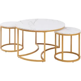 [en.casa] Couchtisch Christchurch 3er Set Marmoroptik, Weiß/Gold