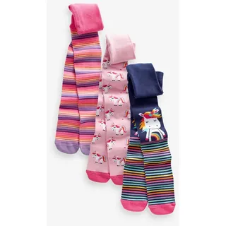 Next Strickstrumpfhose Strumpfhose Einhorn mit Baumwolle, 3er-Pack (3 St) rosa 98-104 (3-4 J.)