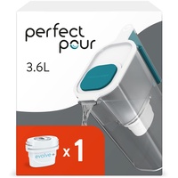 Aqua Optima Perfect Pour Wasserfilterkanne & 1 x 30 Tage Evolve+ Wasserfilterkartusche, 3,6 Liter Fassungsvermögen, zur Reduzierung von Mikroplastik, Chlor, Kalk und Verunreinigungen, Blau