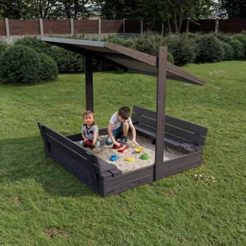 QLS Sandkasten 120 cm mit Sitzbank und grauem Dach