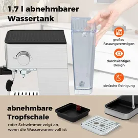 Costway Espressomaschine 20 Bar silberfarben mit Milchaufschäumer & 1,7L Tank