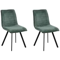 Home4You Polsterstühle 2er Set, Dunkelgrün Schwarz Cord - Metallgestell