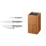 WMF Chef's Edition Messerset 3teilig, Made in Germany, 3 Messer geschmiedet & Messerblock ohne Messer, unbestückt, Holz, Bambus, leer, für 5-6 Messer, mit Kunststoff-Bürsteneinsatz