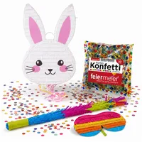 Feiermeier Pinata-Set | 4-tlg. mit Augenmaske, Schlagstock und Konfetti (Hase "Bunny" | 38x58x10 cm)