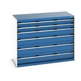 bott cubio Schubladenschrank, Schubladen 2x100 + 2x150 x 2x200 mm, TK je 75 kg, Breite 1.300 mm, enzianblau