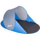 Strandmuschel Pop Up Wurfzelt Strandzelt Tragetasche Sonnenschutz Windschutz 190x86x120cm (Blau-Grau) - Blau
