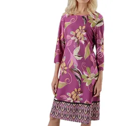 Aniston CASUAL Damen Sommer-Kleid mit Blumen und Blätter Print Mini-Kleid Langarm-Kleid 75319669 Lila/Grün/Beige - 38