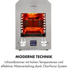 Klarstein Hannibal Hochtemperaturgrill Indoor 2.200W 850°C Edelstahl silber