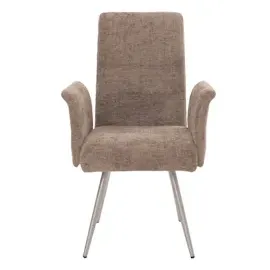 Mendler 2er-Set Esszimmerstuhl HWC-G55, Stuhl mit Armlehne, Edelstahl gebürstet Stoff/Textil Chenille Öko-Tex ~ braun