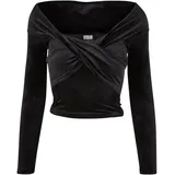 URBAN CLASSICS Velvet Rib Crossed Off Shoulder Langarm-T-Shirt Black XS