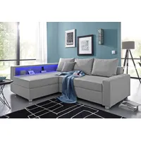 Ecksofa COLLECTION AB "Relax L-Form", grau (hellgrau), B:223cm H:84cm T:91cm, Zierkissen: 100%Polyester, Struktur (100% Polyester), Microfaser PRIMABELLE (100% Polyester), Kunstleder SOFTLUX / Struktur (80% Polyester, 20% Acryl), Microfaser PRIMABELLE (100% Polyester) / Struktur (80% Polyester, 20% Acryl), Sofas, Ecksofa, inklusive Bettfunktion, Federkern, wahlweise mit RGB-LED-Beleuchtung