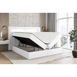 altdecor BOXBETT LED mit H3-Matratze und Lattenrost - NOEL GOLD - 200x200 Weiß