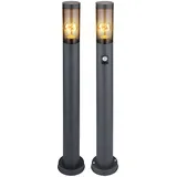 GLOBO Standleuchte Außenbeleuchtung Sockelleuchte rauch anthrazit Außen Stehlampe mit Bewegungsmelder, Edelstahl, 1x E27, DxH 7,6x80 cm, 2er Set