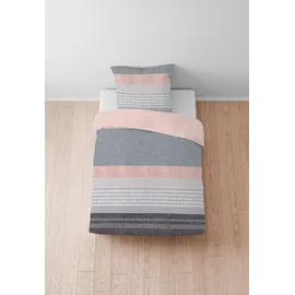 biberna Bettgarnitur Quermuster Grau/Silber 135 x 200 cm + 80 x 80 cm