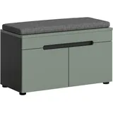xonox.home - Sitzbank inkl. Sitzbank Canu 80x45x37cm in Korpus Basalt grau Nb., Front Smoke Green Nb. - Bank Garderobenbank Flurbank Truhe - modern & praktisch