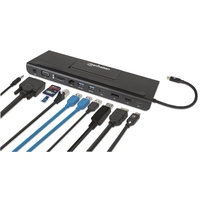 Manhattan USB-C 11-in-1-Dockingstation MST für DREI Monitore, Schwarz
