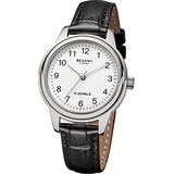 Regent Quarzuhr Regent Leder Damen Uhr F-957 Handaufzug, (Analoguhr), Damenuhr mit Lederarmband, rundes Gehäuse, mittel (ca. 31mm), Elegant- schwarz