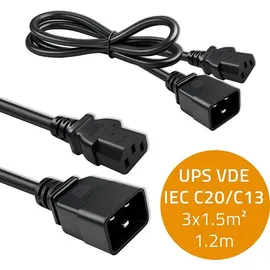 Qoltec C20-Koppler/C13-Koppler Stromkabel 1,2 m