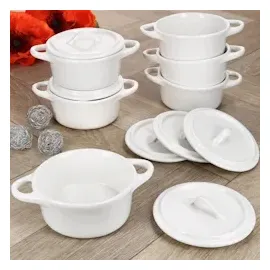 Mambocat 12er Set CREME Mini-Cocotte 100ml Creme-Weiß Back-Form Ofenförmchen Mini-Topf