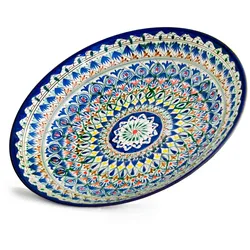 4BIG.fun Usbekische Rischtan Lagan Ø34 cm Oriental Ljagan Keramik Schale Plate Glasur Teller Handarbeit